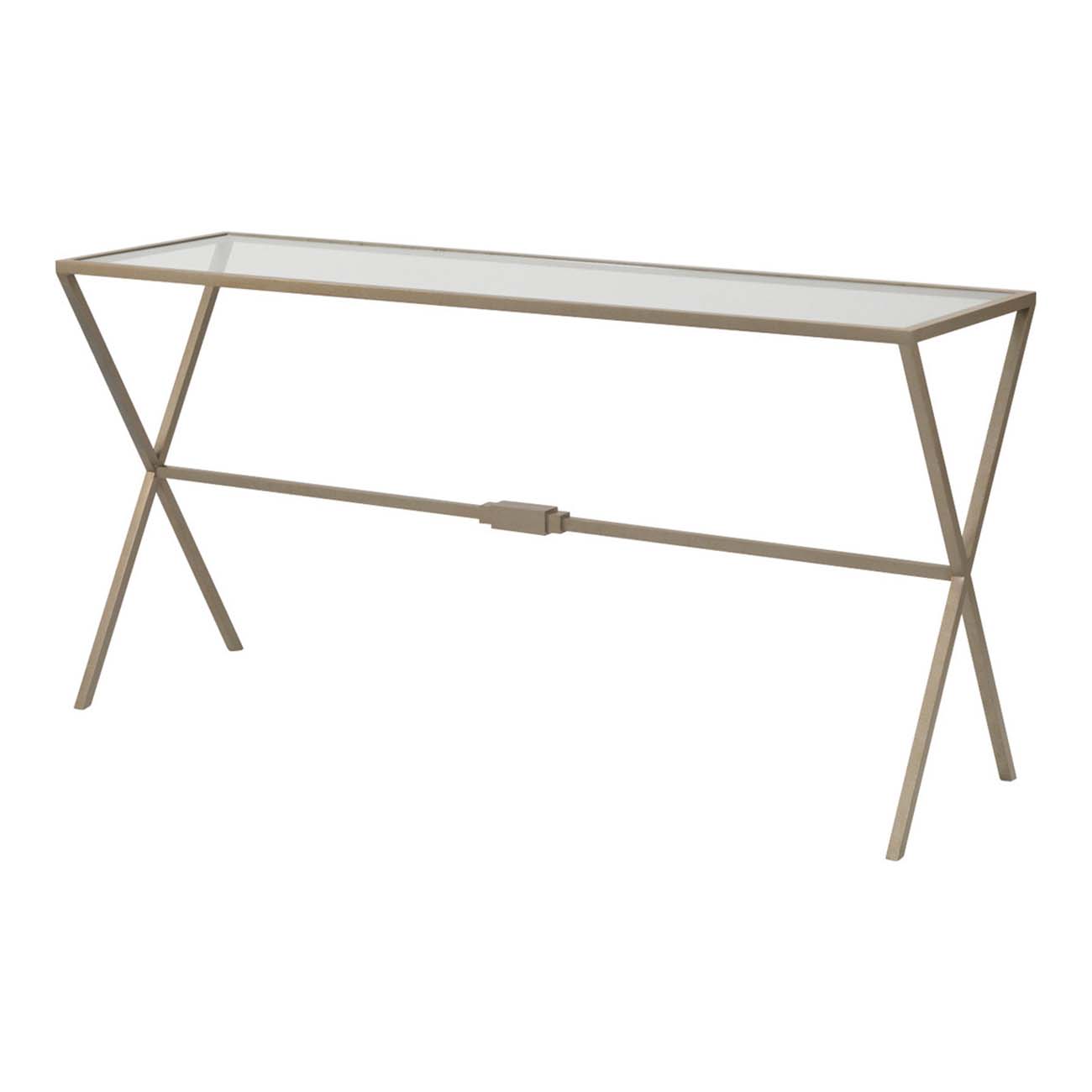 Bespoke console table platinum silver finish with clear glass top.high res